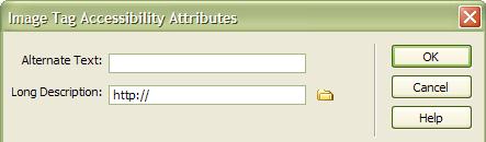Dreamweaver Image Accessibility Dialog Box