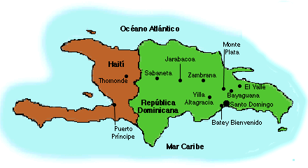 Map of Hispaola showing Haiti and the Dominican Republic