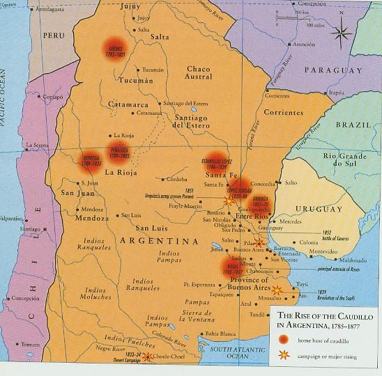 Map of caudillos in Argentina