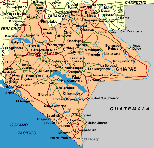 Map of Chiapas, Mexico