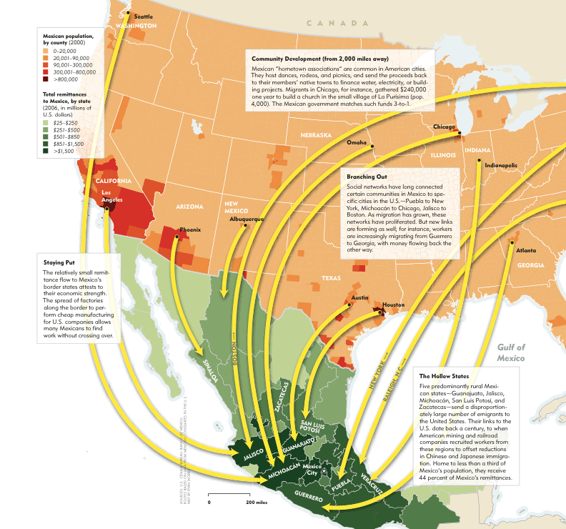 map of  remittances to Mexico