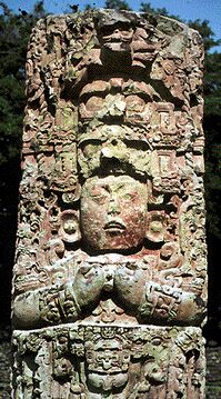 Mayan stele, carved stone bearing historical information