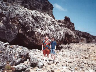 Rich and JD at the rugged limestone ledge, Washington-Slagbaai Park